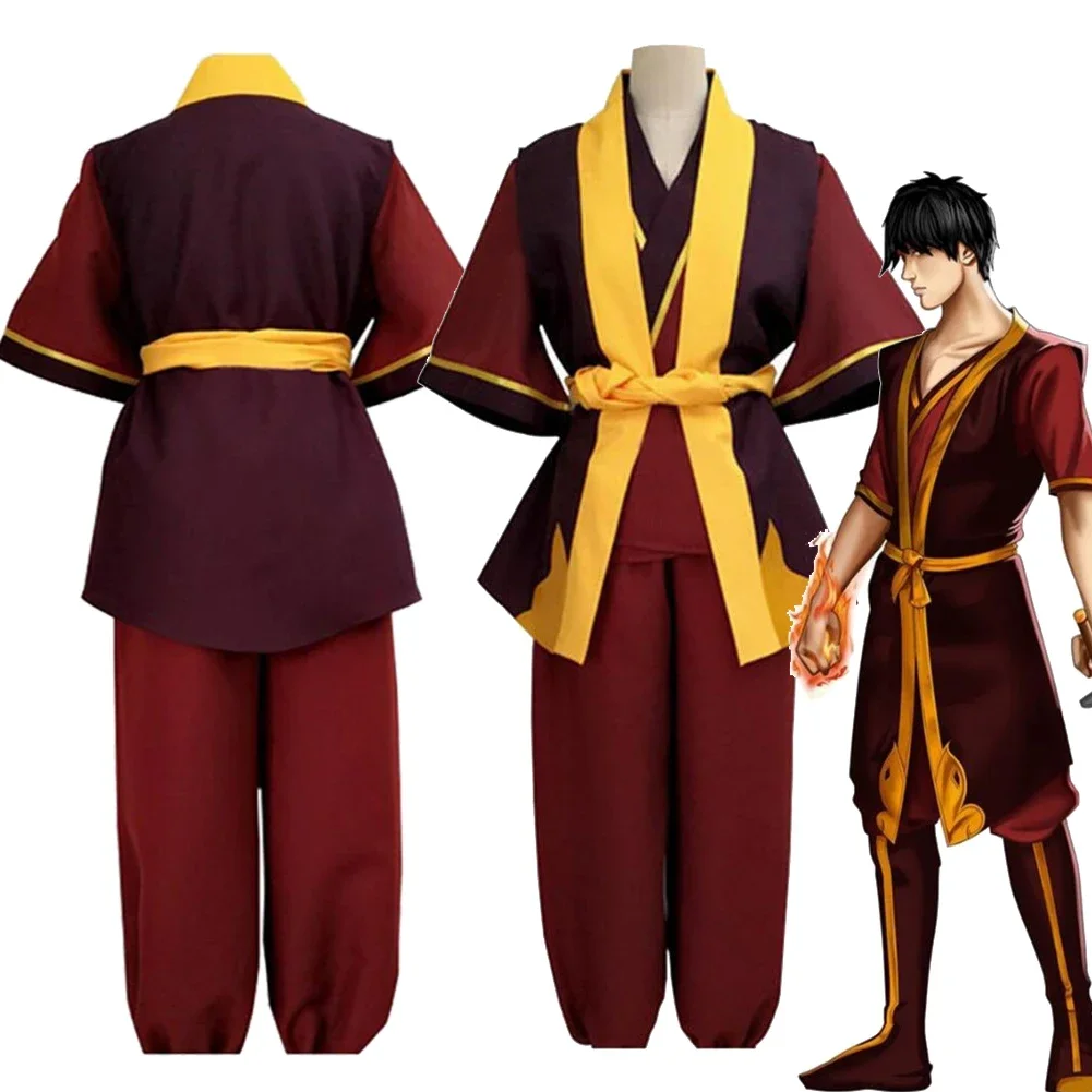 The Last Airbender Cosplay Zuko Coatume Outer Garment Inner Garment Pants Belt Boys Men Adult Halloween Carnival Roleplay Suit