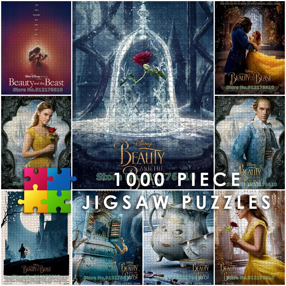 Anime Cartoon 1000 Piece Jigsaw Puzzles Disney Movie Beauty and The Beast Diy Puzzle Paper Decompress Educational Toys Kids Gift