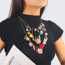 ZAA New Bohemian Multi Layer Ethnic Sunflower Pendant Necklace