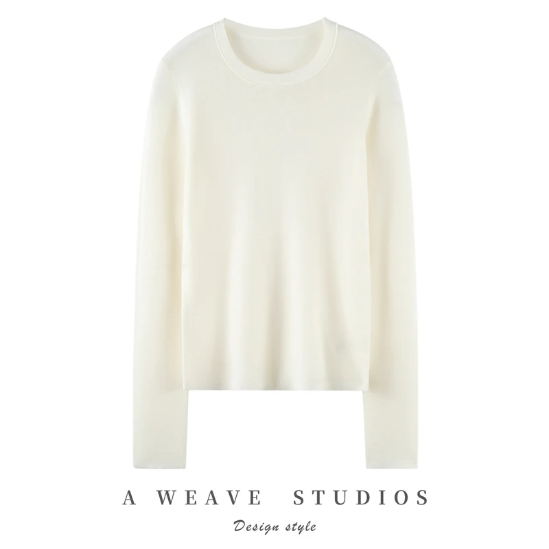 

New women's fine spun 100% pure wool pullover casual solid color knitted sweater slim fit round neck Tops basic Pull Jumper