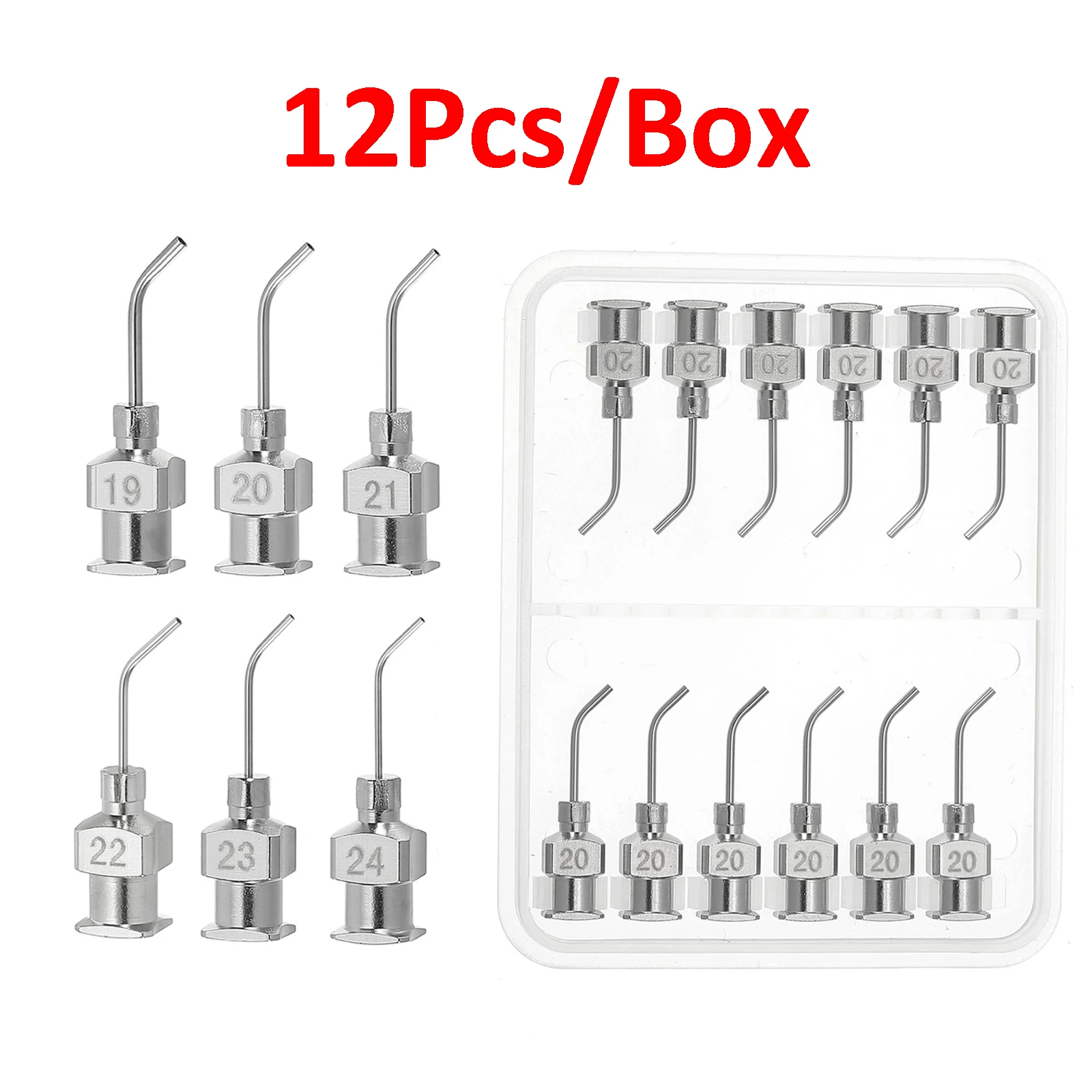 12Pack 0.5inch Curved 45°Dispensing Needles 15G-28G Silver Stainless Steel Blunt Tip 45 Degrees Bent Dispensing Tips