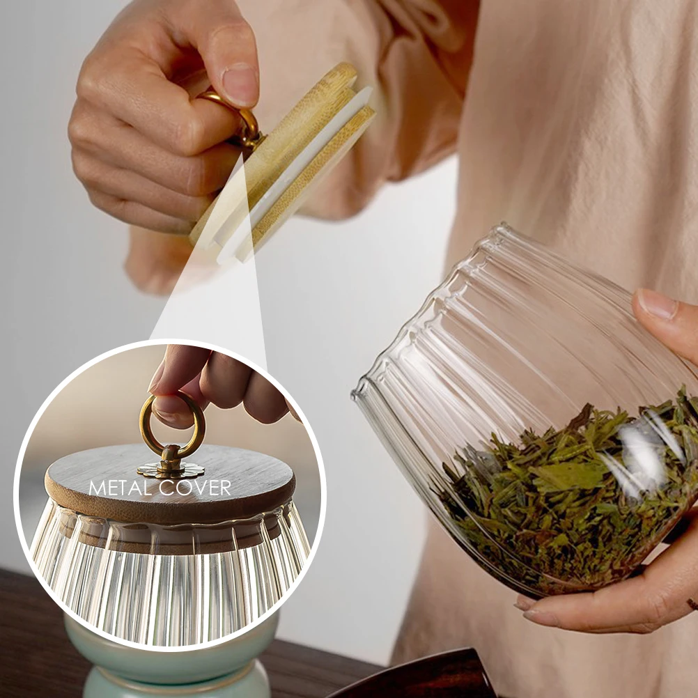 

Striped Glass Tea Jar Airtight Food Storage Container Kitchen Cereal Canister Candy Holder Sealed Spice Box Vessel