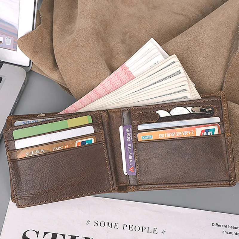 Men's Purse Made of Genuine Leather Women's Small Wallet Passport Cover Mini Women's Bag Cardholder for Man Cash Wallet