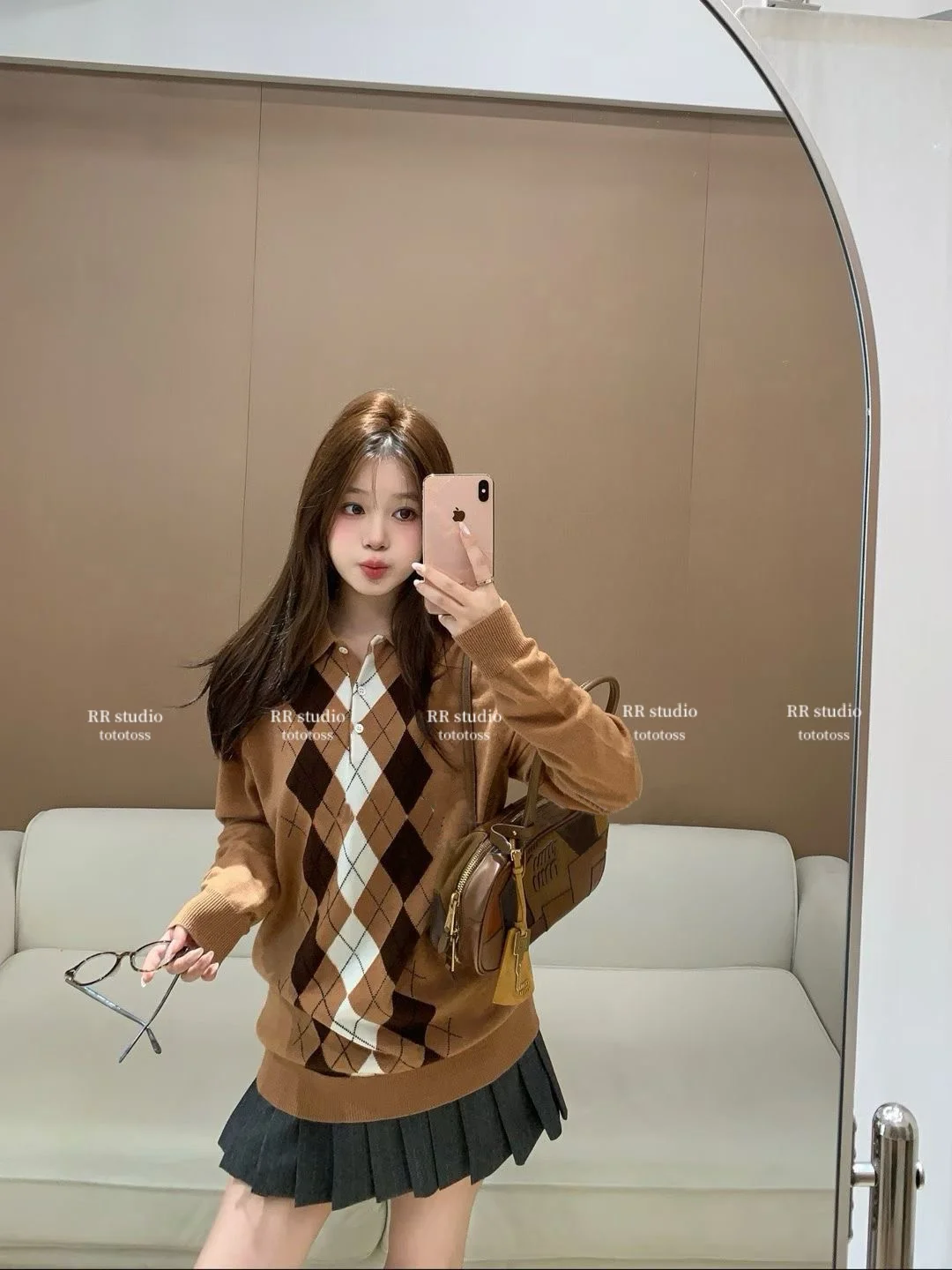 

Свитер женский Seoul Miu Ne, вязаный, длинный, из смесовой хлопковой ткани, с ромбовидным узором, свободного кроя, теплая верхняя одежда