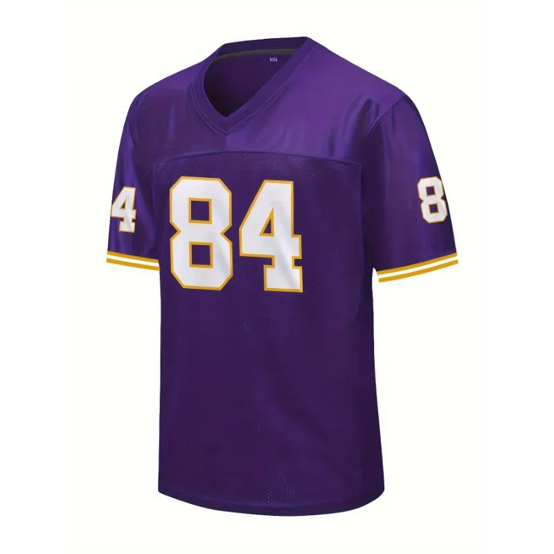 Men's Short Sleeve V-Neck Minnesota Football Jersey Breathable Rugby Uniform Letter Embroidery Top Vikings T-Shirts Men Clothing