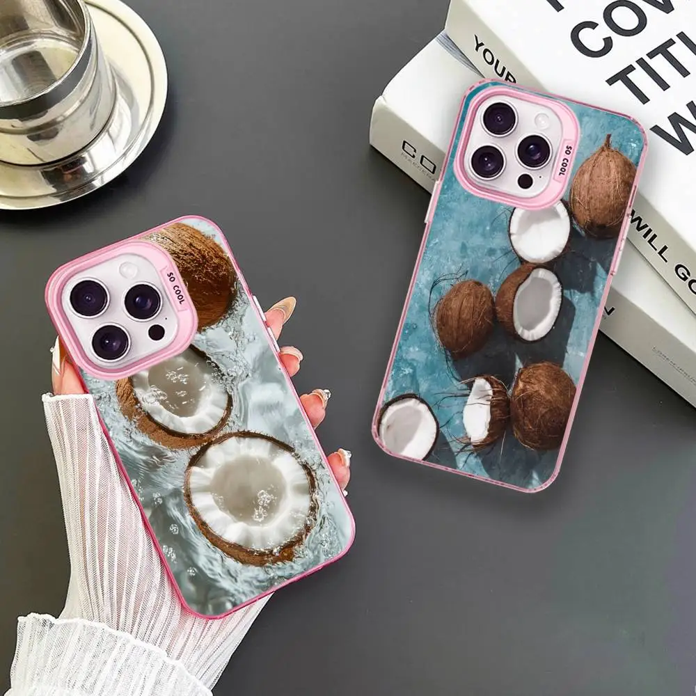

Hot Summer Coconut Phone Case For iPhone 16,15,14,13,12,11,Mini,Pro,MAX Pink Matte Shockproof Cover