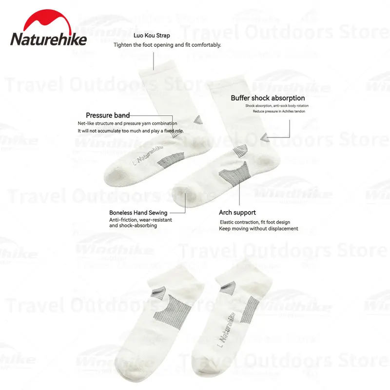 Naturehike Quick Dry Right Angle Short Socks Camping Hiking Long Tube Socks High-stretch Sport COOLMAX Fabric Breathable Socks