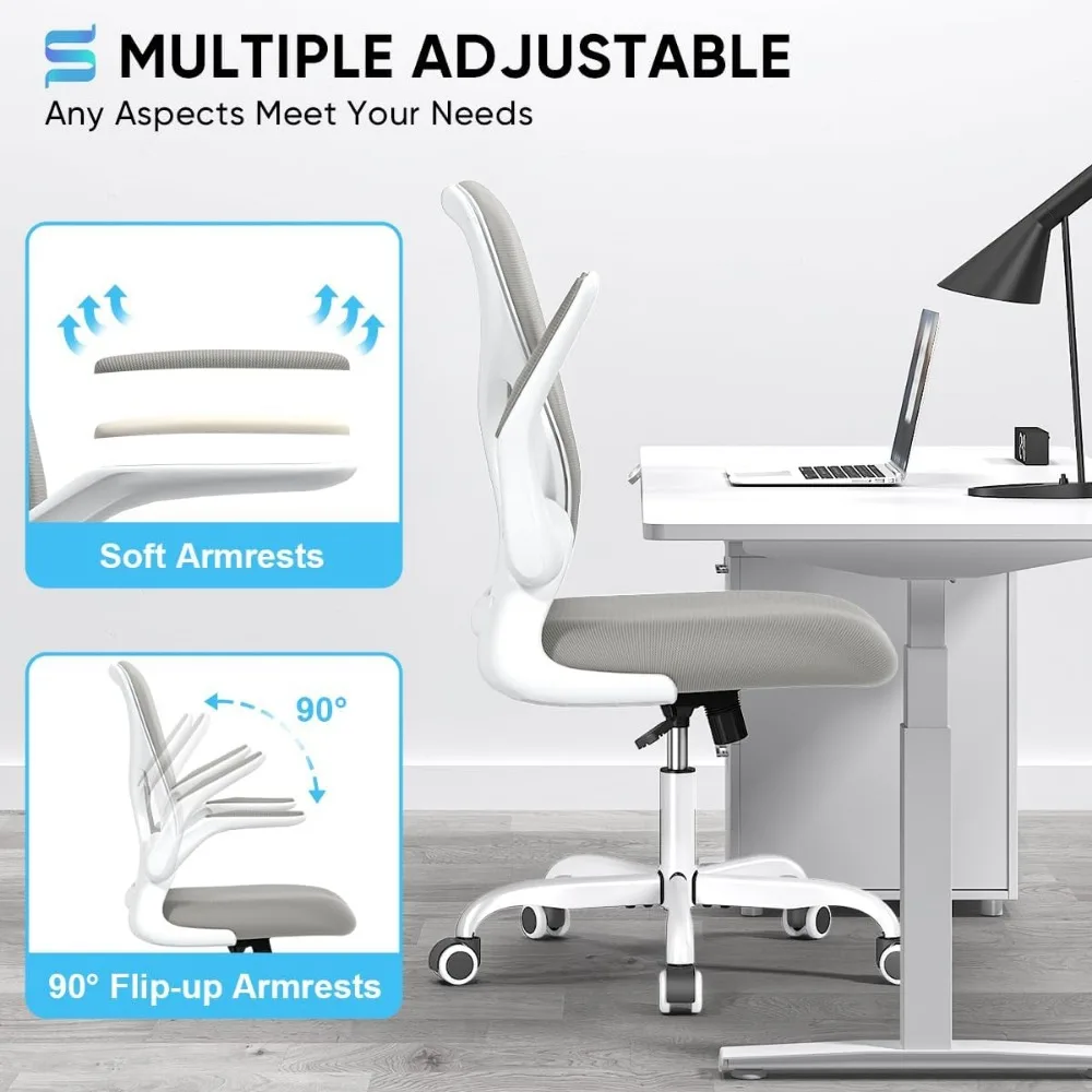 Silla de escritorio ergonómica con brazos abatibles acolchados y soporte lumbar de apoyo, sillas de oficina en casa de malla transpirable