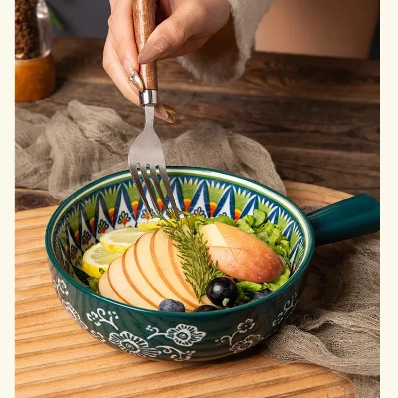 

6,2-дюймовые ретро-миски с керамической ручкой, бытовые миски для риса с ручками, миски для лапши быстрого приготовления, салатники, фритюрница, миски для выпечки