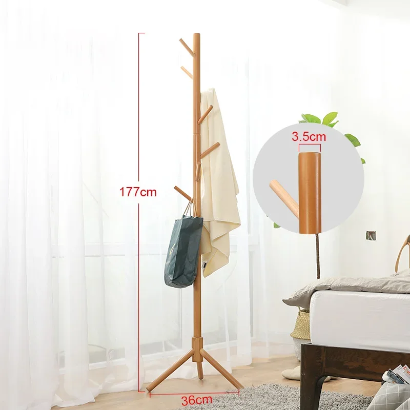 

Solid Wood Coat Rack Floor Standing Living Room Clothes Hanging Storage Rack Convenient Hanger Hooks Horse Furniture WW50