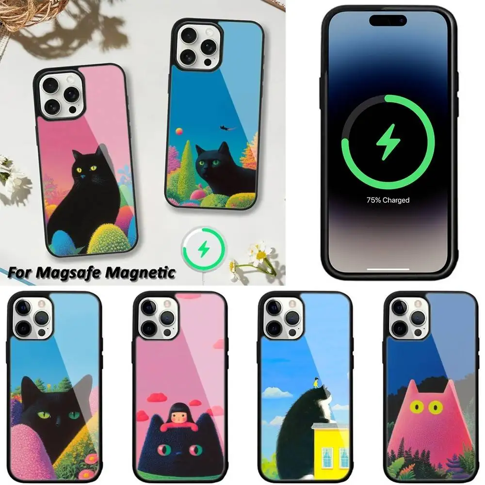 

Black Cat White cat graphic Phone Case For iPhone 16,15,14,13,12,11,Plus,Pro,Max,Mini Magsafe Magnetic Wireless Charging