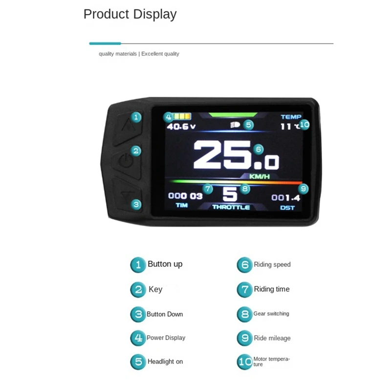 Ebike Display For KT TF01U 24V 36V 48V Intelligent Colorful LCD Meter Waterproof SM Connector Electric Biycle Meter