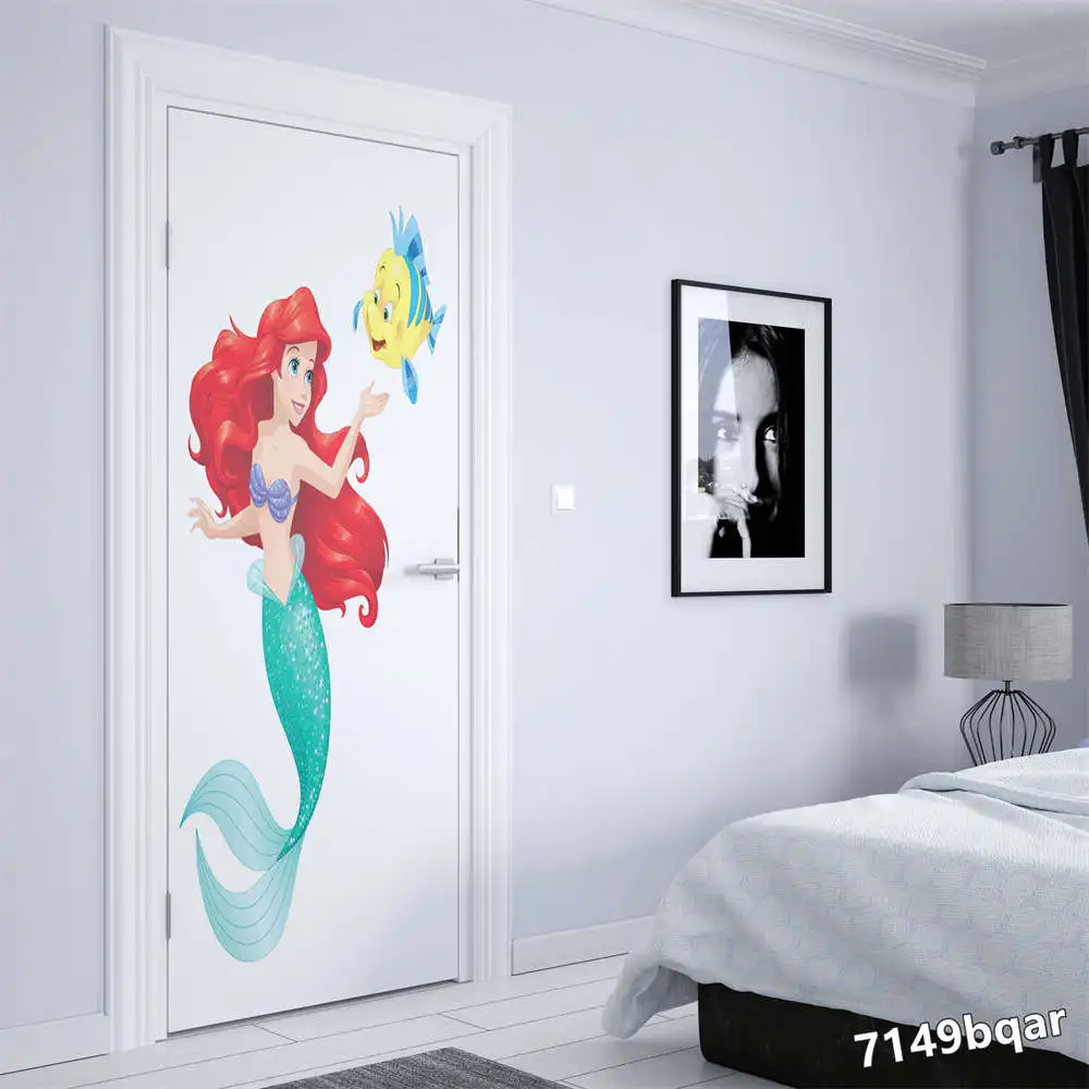 Disney Watercolor graffiti Mickey Minnie Snow White and the Seven Dwarfs Ariel Door sticker Home door decoration Wall Sticker