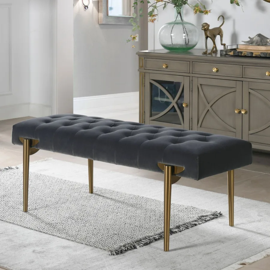 

Aria Upholstered Gold Accent Bench Steel Gray Performance Velvet