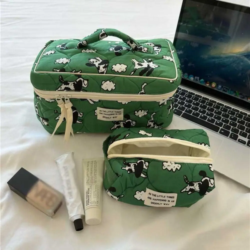 Cute Cotton Wash Bag New Soft Portable Flap Storage Bags with Zipper Large Capacity Travel Toiletries Storage