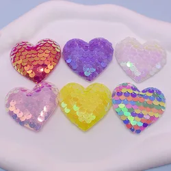 30Pcs 4.5x4CM Sequin Heart Love Padded Applique For Hair Clip Accessories Shoes Hats Decoration Patches