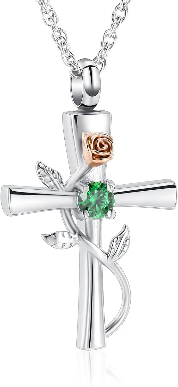 

Кулон-урна Shajwo для праха с камнем-талисманом и розой, ювелирное украшение для кремации для женщин и девочек, памятный кулон-медальон для праха