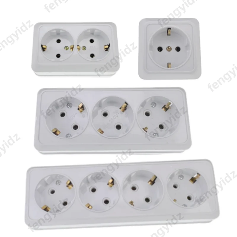 Wall Mount Socket EU Standard Electrical Outlett Ground  Power Socket Plugs Flame Retardant Plastic