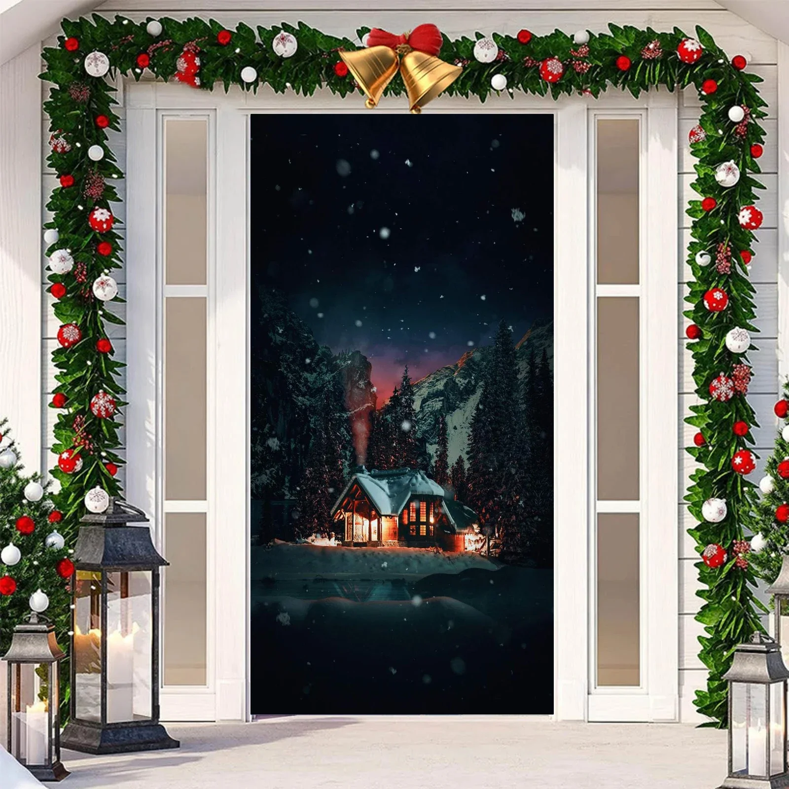 

Door Stickers Christmas Lighting PVC Poster Art Wallpaper Home Decoration Apartment Elevator Refrigerator Door Stickers