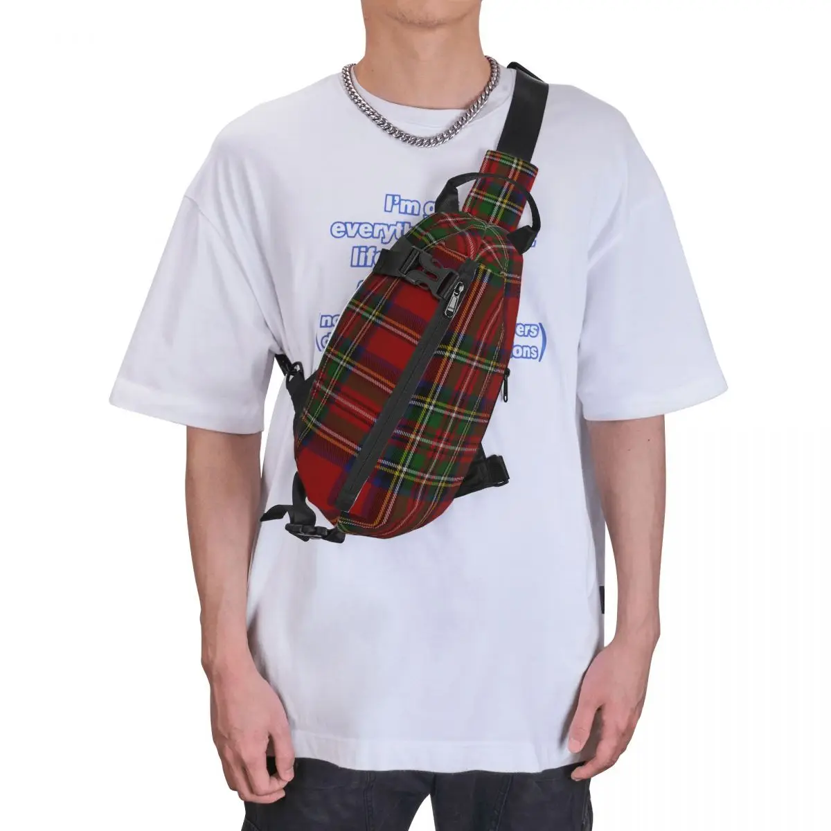 Stewart Black Modern Original Scottish Tartan Shoulder Bags Chest Cross Chest Bag Diagonally Casual Messenger Bag Travel Handbag