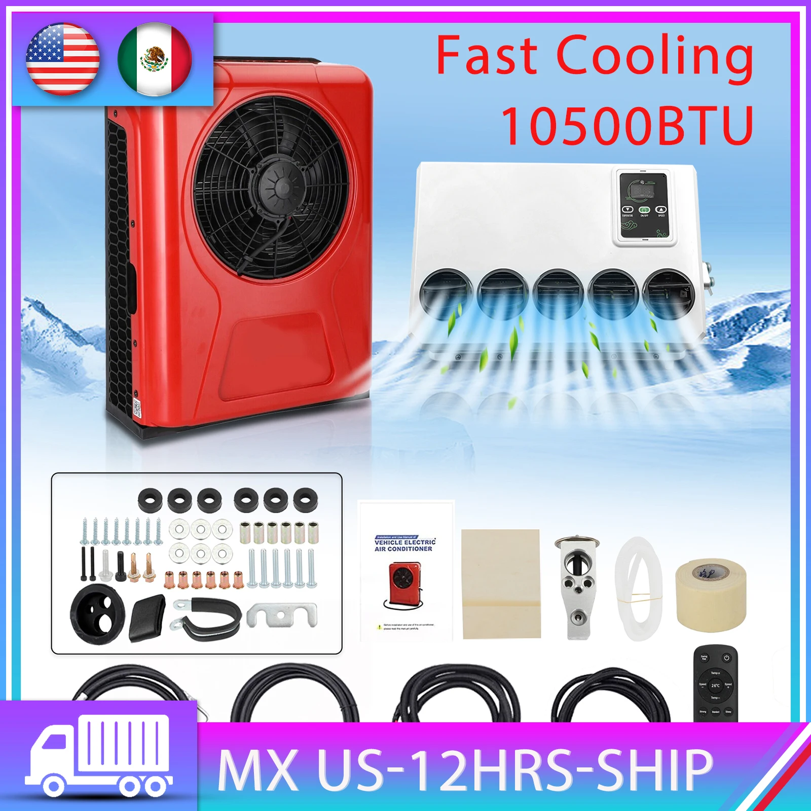 

Aspligo 12V Split Parking Air Conditioner 24V Automotive Electric Air Conditioning Cool System for Van Tractor Truck Camp Van