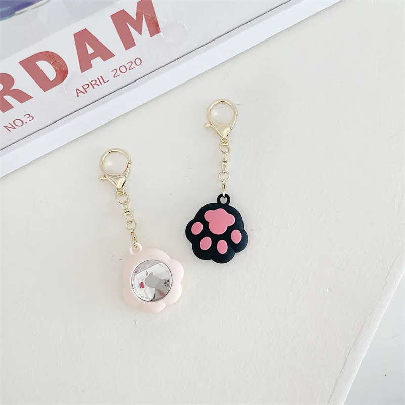 Cute Pink Cat Claw Shape AirTag Holder Anti-Scratch Keychain for Pet Tracking Kids Bags Luggage Silicone Key Ring Keyfob