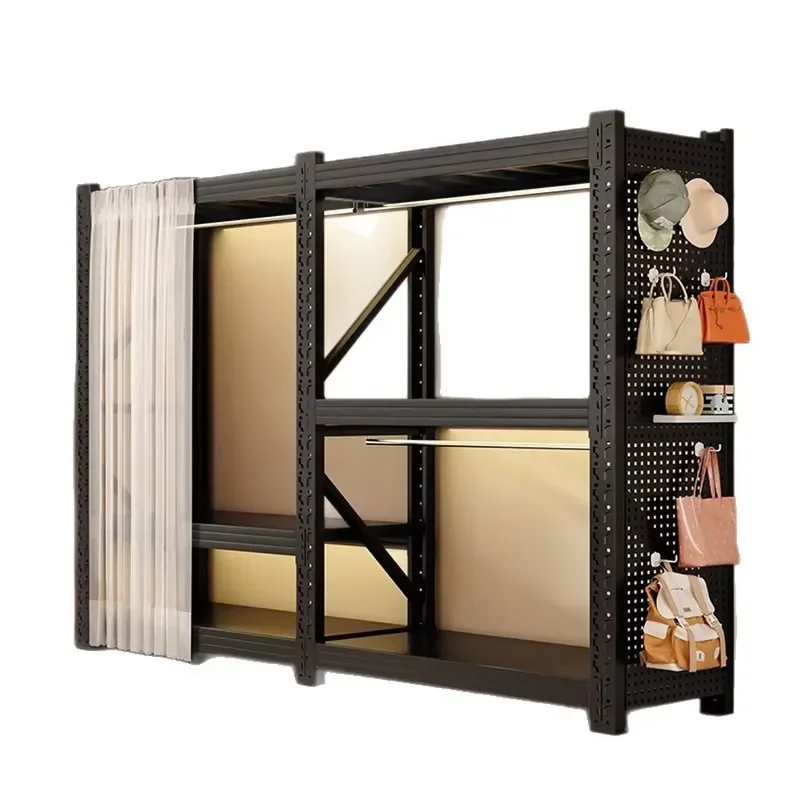 Metal Wardrobe Assembly Cloth Wardrobe With Steel Frame Small Apartment Storage Cabinet Private Label Shelf Warehouse Shelves