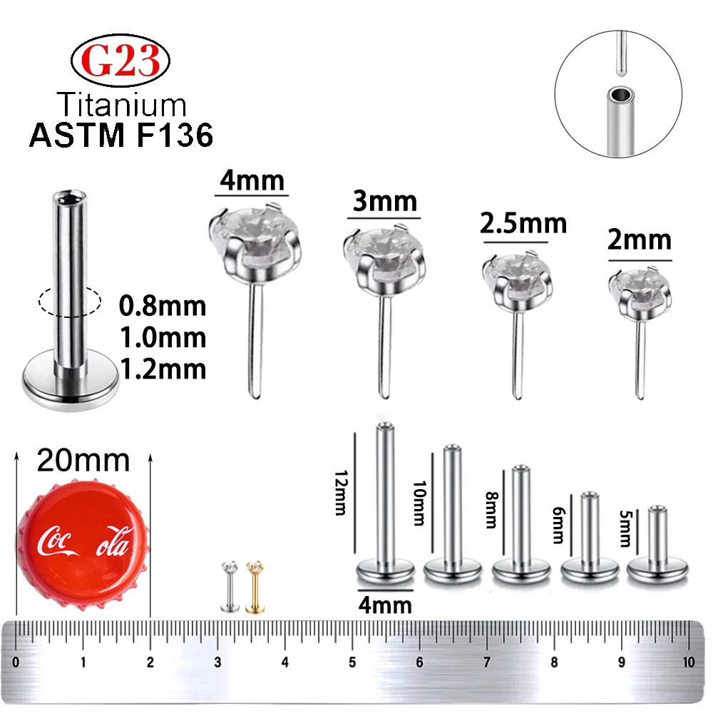 10pcs Sexy G23 ASTM F136 Titanium Push Pin 5A Zircon Labret Lip Nose Piercing For Women Ear stud Tragus Cartilage Jewelry