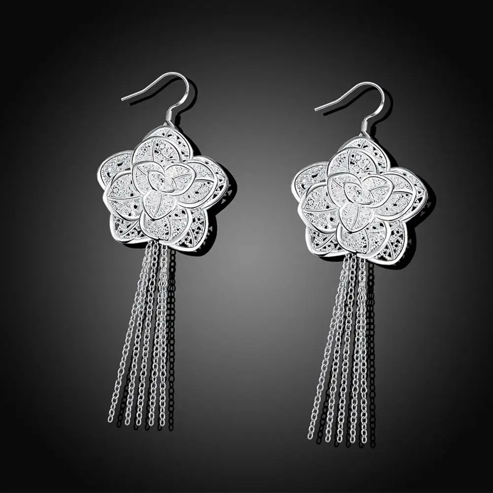 

New Arrive 925 Sterling Silver Noble Flower Earrings Charms For Woman Engagement Princess Wedding Luxury Cute Drop Earrings