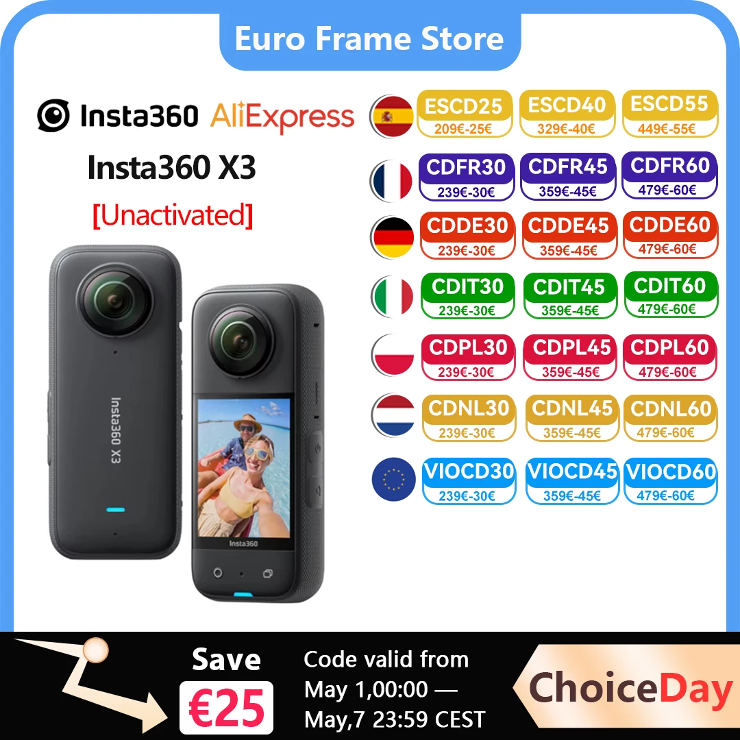 Insta360 X3 - Waterproof 360 Action Camera with 1/2" 48MP Sensors, 5.7K 360 Active HDR Video, 72MP 360 Photo, 4K Single-Lens