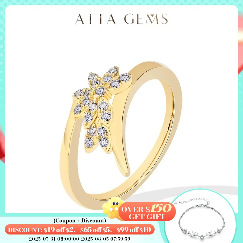 

ATTAGEMS Solid 14K 10K 585 Yellow Gold Moissanite Rings for Women luxury Floral Shape Wedding Party Christmas Engagement Jewelry