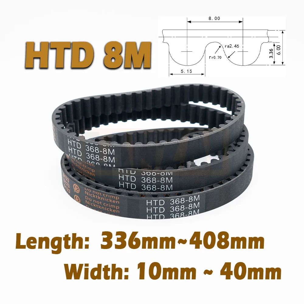 HTD8M Length 336~416mm Rubber Closed Loop Timing Belt  Width 15~40mm Drive 336 344 352 360 368 376 384 392 400 408 416mm 8M CNC