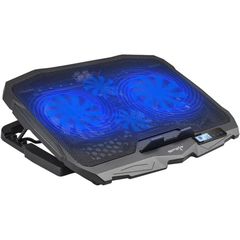 LED Laptop Cooling pad– Dual Fans (125mm+70mm), RGB Lights, LCD Speed Control, 4-Angle Adjustable for 9″–17″ Laptops – Ultra Qui