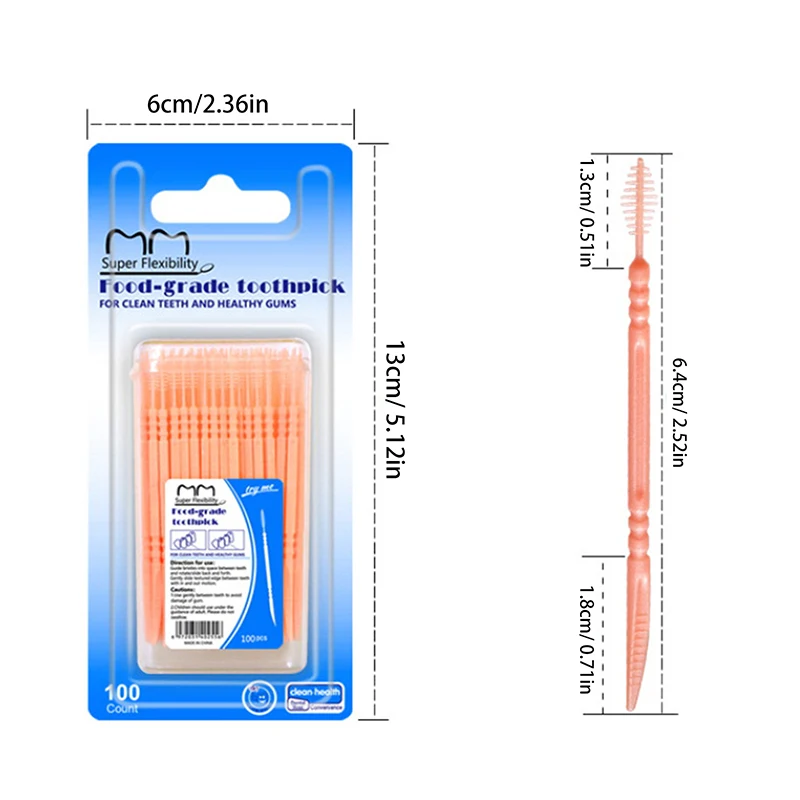 Fio dental duplo, osso de peixe em forma, palito descartável, fio dental, escova interdental, limpeza oral, ferramenta de cuidado, 100pcs