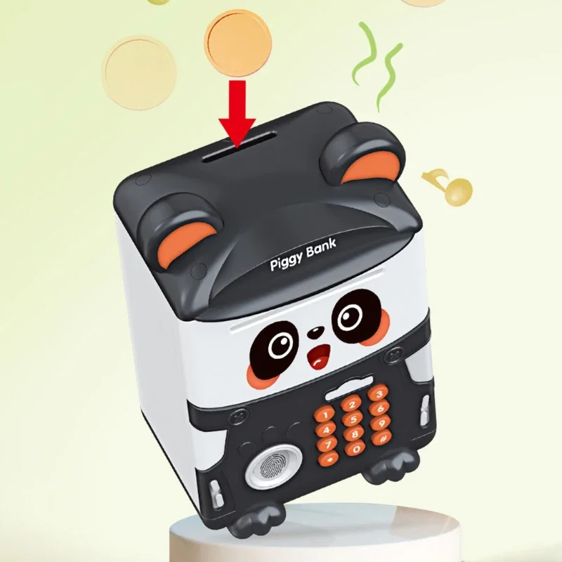 Riconoscimento delle impronte digitali per bambini Password Salvadanaio elettronico Giocattolo Banca sicura Panda Cartoon Mini ATM Scatola di risparmio con luce e musica