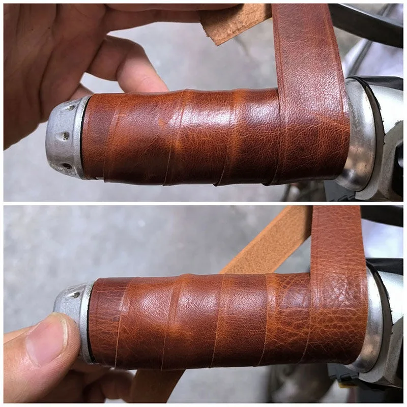 Genuine Cowhide Handlebar Wrap Tape Retro Modified Motorcycle Scooter E-bike Hand Grip Leather Strap Anti Slip Riding Accessory