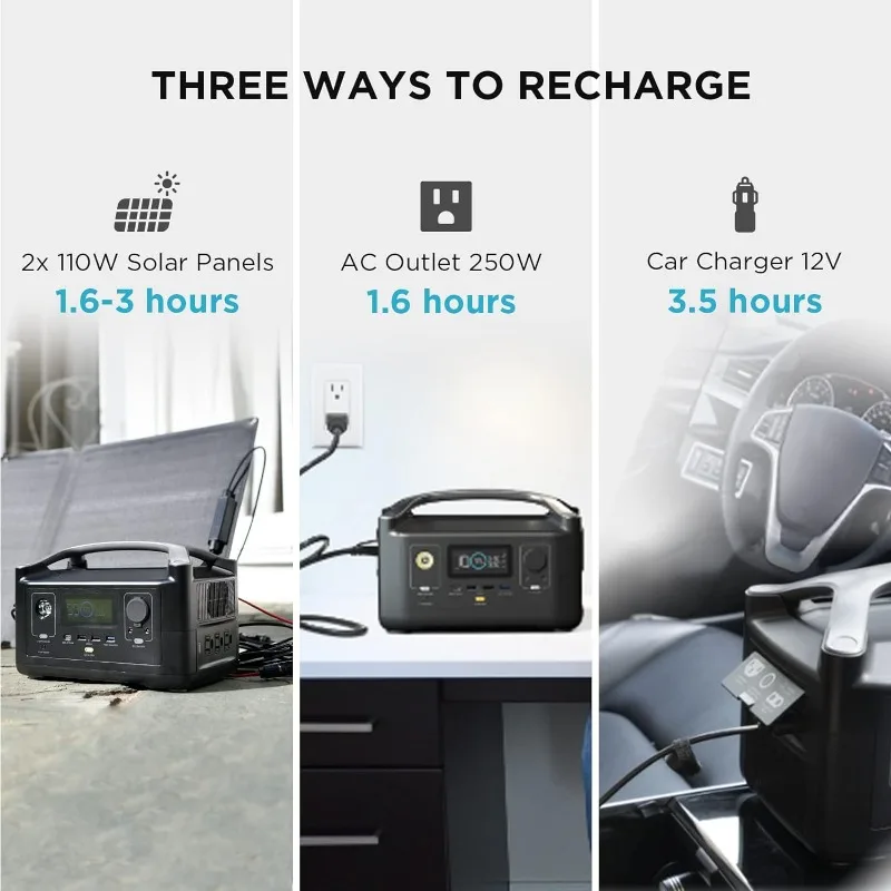 Imagem -05 - Rio-estação de Energia Portátil de Carregamento Rápido Gerador Solar Silencioso Lanterna Led 3x600w Peak 1200w ac Outlets 288wh