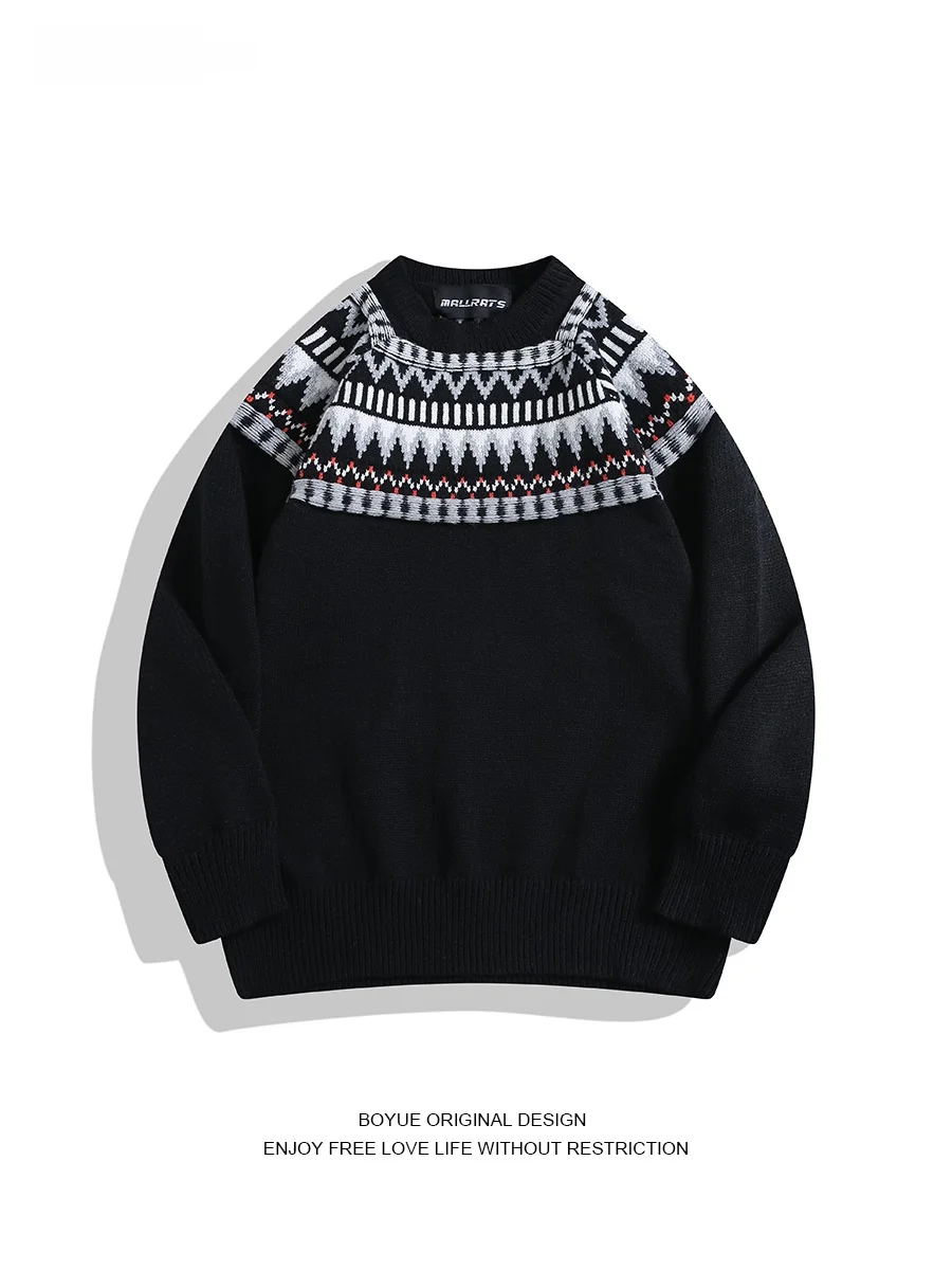 

Зимний вязаный свитер BOYUE Fair Isle Round Ne, модный ленивый повседневный базовый слой для мужчин и женщин, длинная теплая одежда све