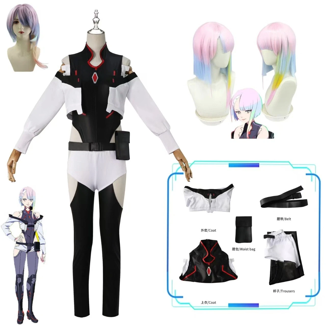 

Cyberpunk Edgerwalker 2077 Lucy Cosplay Dress, Lucy Costume, Runner Wig, Cyberpunk Wanderer Women's Dress, Halloween Set