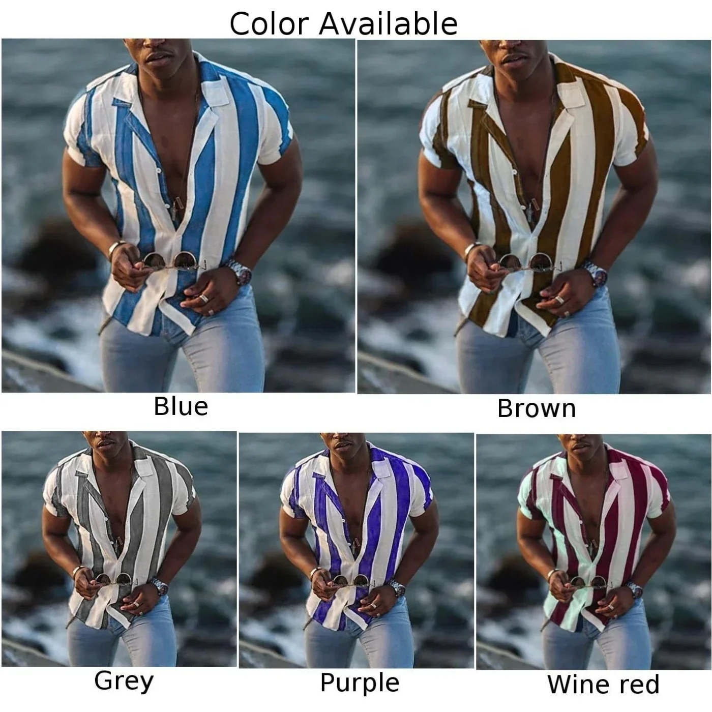 Male Men\'s Shirt Retro Short Sleeve Striped Summer Bowling Shirt Button Down Button Down Shirts Comfy Fashion