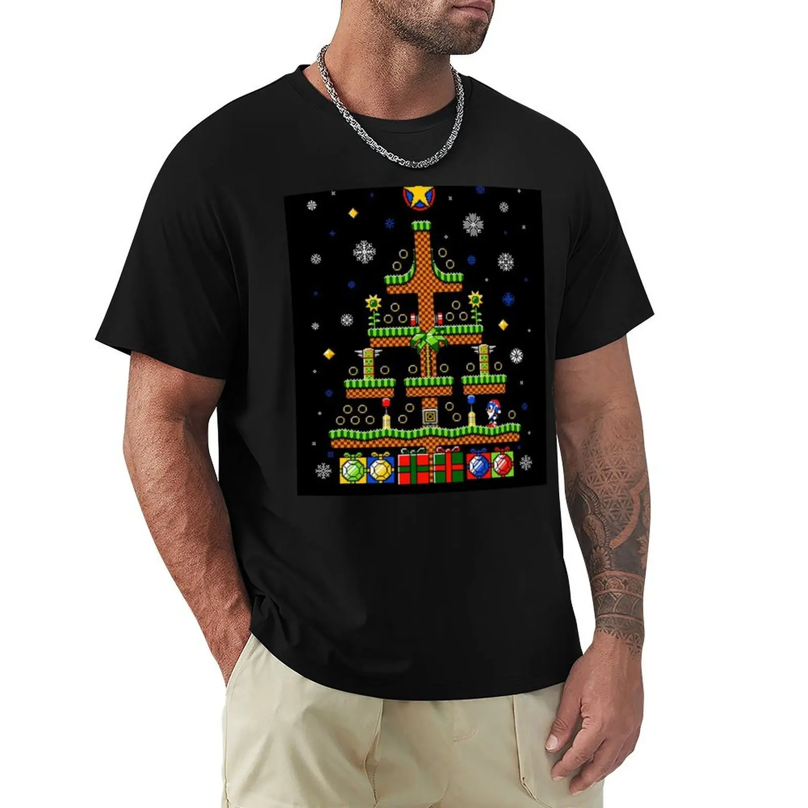 Games Christmas Design Sonic T-Shirt Casual All Match Tee Shirt for Men