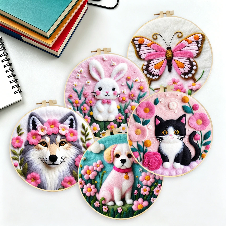 

GATYZTORY 20x20cm Frame Needle Felting Kit Fox And Rabbit Painting Wool Felting Kit For Beginners Wool Felting Set DIY Craft