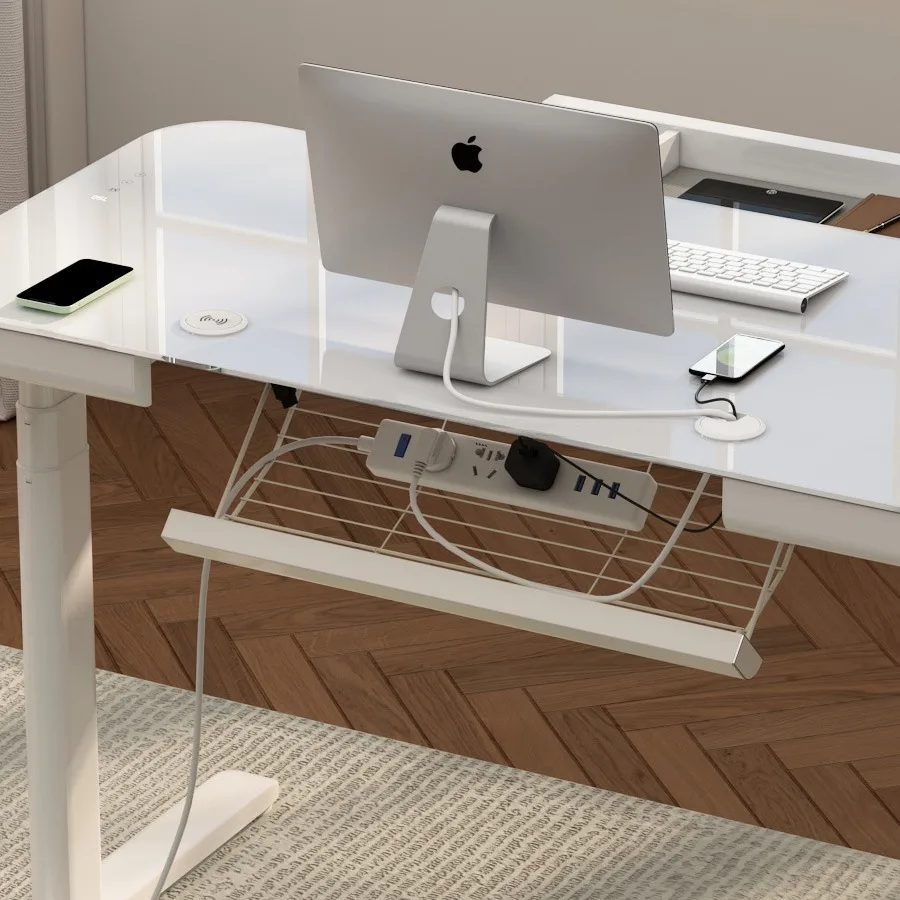 Meja lipat baru, untuk rumah, ruang belajar, kaca tempered, kaki logam