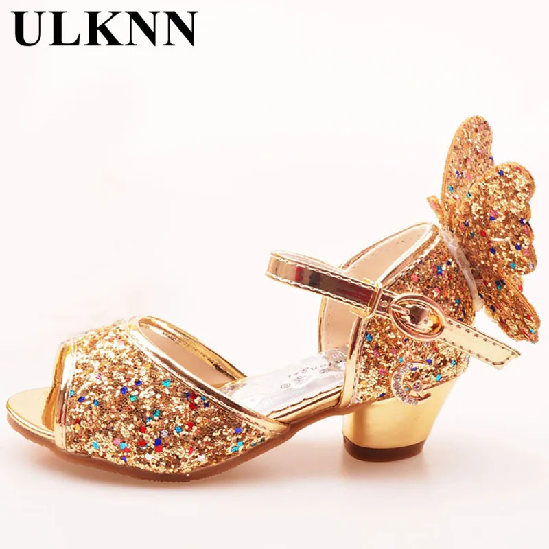 ULKNN Sandali Delle Ragazze Della Farfalla Del Rhinestone rosa scarpe da ballo Latino 5-13 anni 6 bambini estate 7 Tacco alto scarpe Principessa