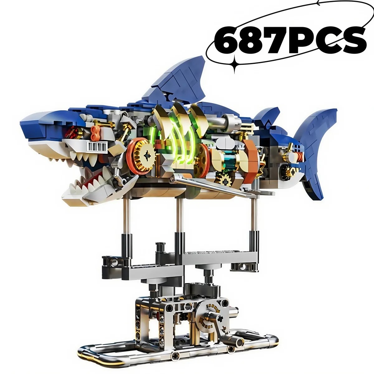 

Механический набор для сборки акулы, набор строительных блоков Shark Sea Life с подставкой и подсветкой, подарок из блока для детей и взрослых