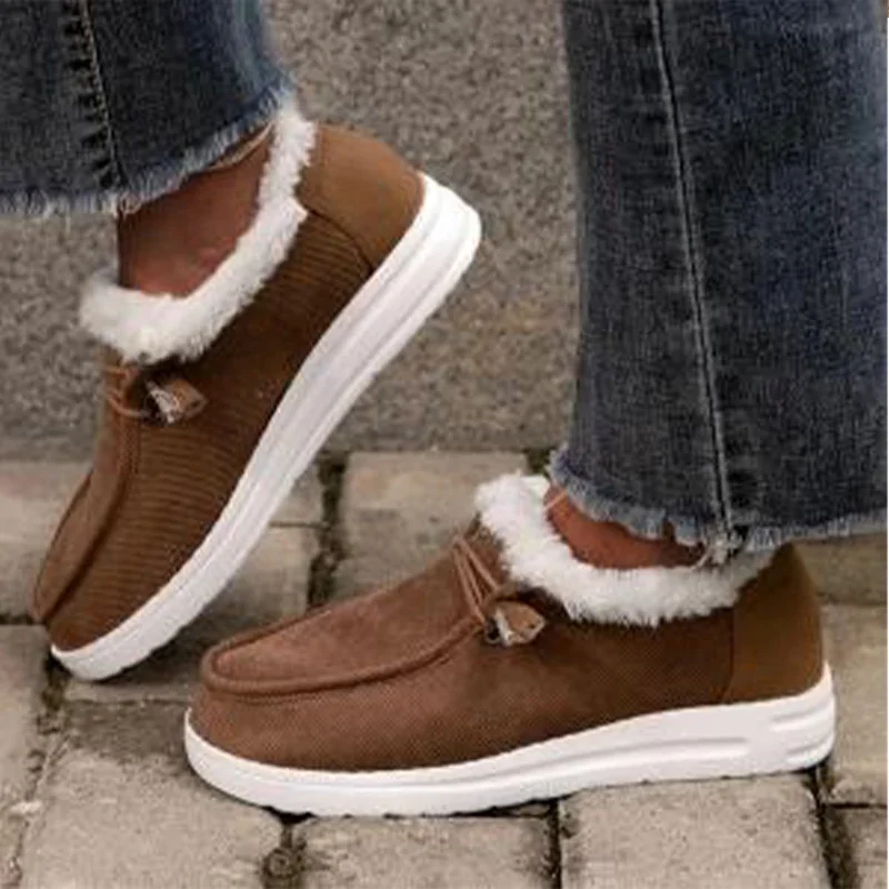 

Women's Loafers Winter Warm Ladies Short Plush Female Slip on Platform Flat Casual Shoes Comfort Soft Hot Fluffy Shoes for Women