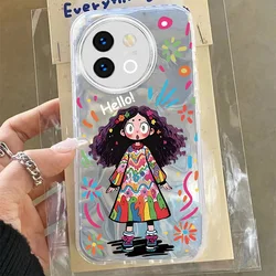 Cat Flower Case For Vivo V29 V40 Lite Y78 Y58 Y38 Y56 5G Fashion Black Colorful Lovely Cute Graphic Print PC Phone Cases Cover