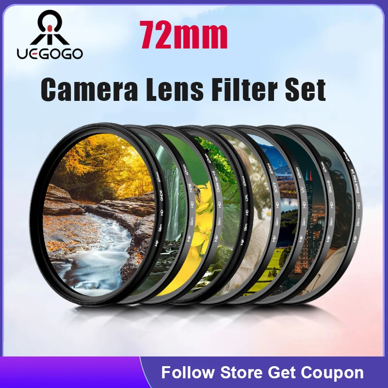 

UEGOGO 72mm Filter Gradient GND Red GrEy CPL/UV/MCUV ND2-400/Soft Focus Black Mist Diffusion Star Line 4 6 8 Camera Lens Filter