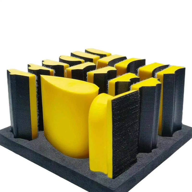 

l 16pcs Handheld Hand Sanding Blocks Set Hook and Loop Interchangeable Design for Diverse Applications Woodworking Tool