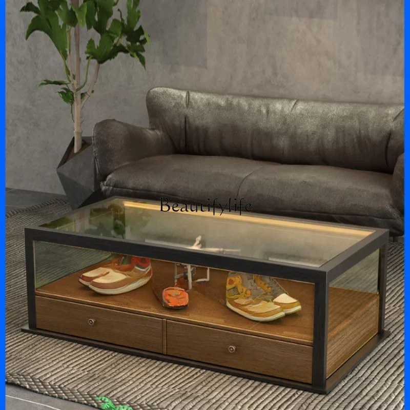 1z. Vetrina moderna per tavolino da caffè in vetro creativo multifunzionale per la casa di piccoli appartamenti